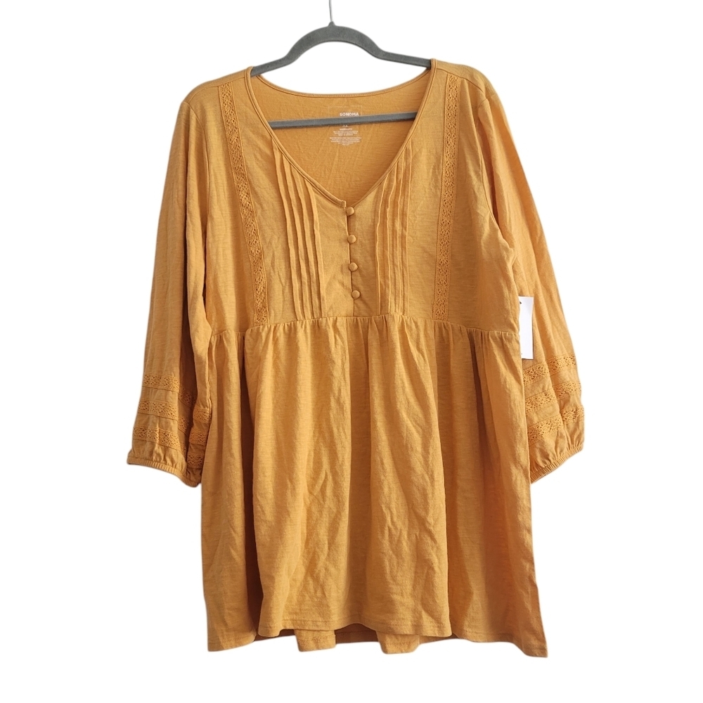 NEW Sonoma Maternity XL Golden Ticket Crochet Trim Bohemian Blouse Top Shirt